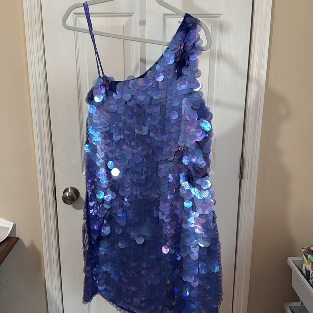 Adrianna Papell Purple one shoulder Sequin Dress Y2K - Picture 7 of 7